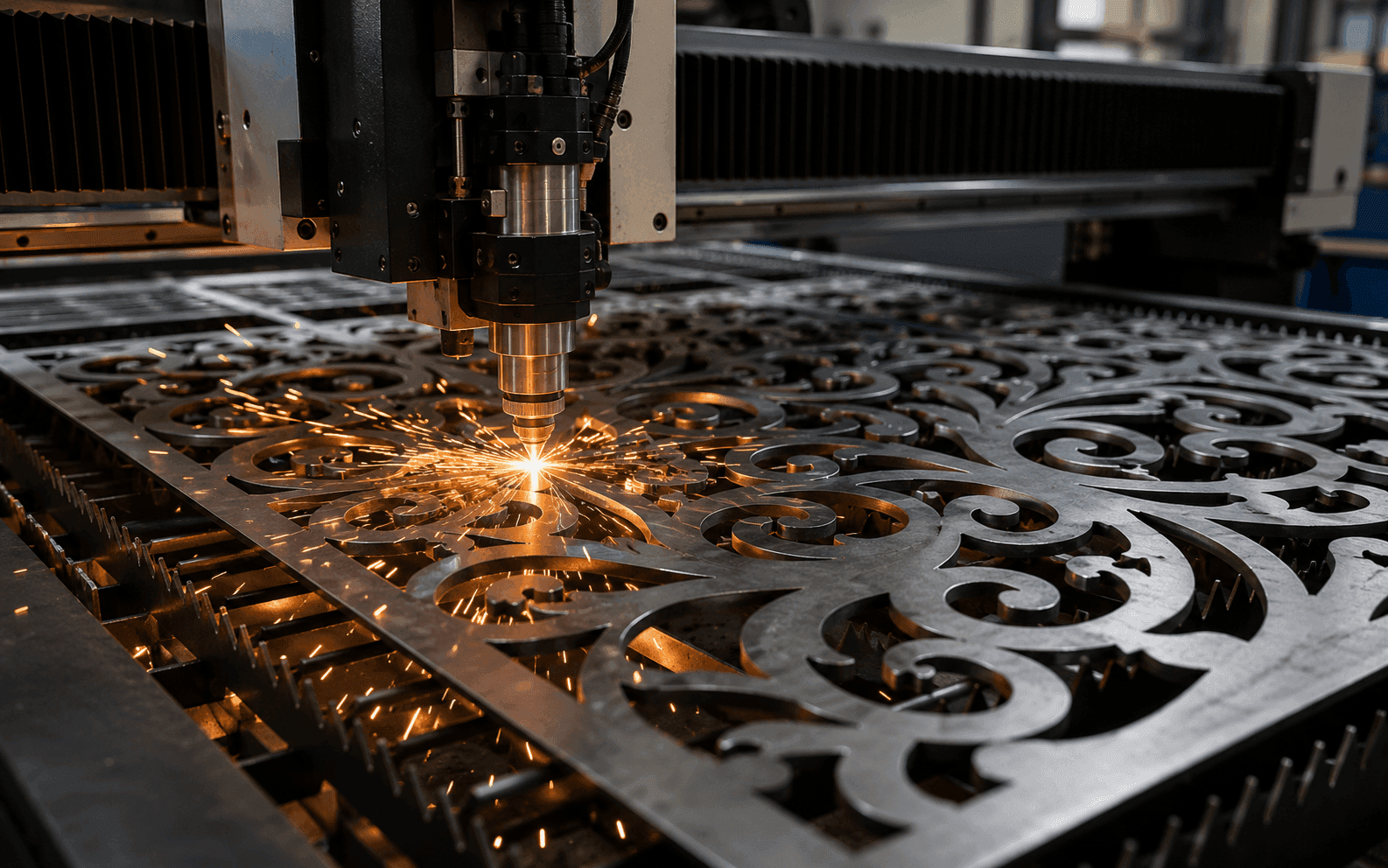 cnc lazer kesim makinesi ile üretilen ferforje merdiven korkuluğu kapısı ve ferforje balkon korkuluğu detaylı metal kesim işlemi