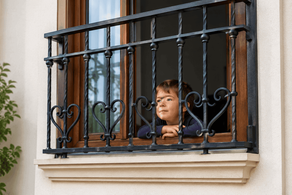 çocuk güvenliği için ferforje pencere korkuluğu ferforje balkon korkuluğu ile güvenli pencere sistemi