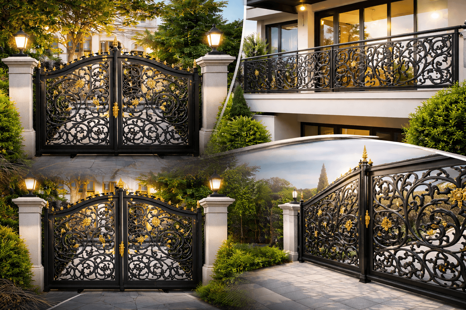 lazer kesim ferforje bahçe kapısı ve ferforje korkuluk modern villa tasarımı